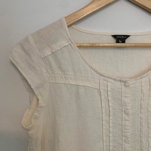 Eddie Bauer | Cream Pleated Lace Button Down Blouse